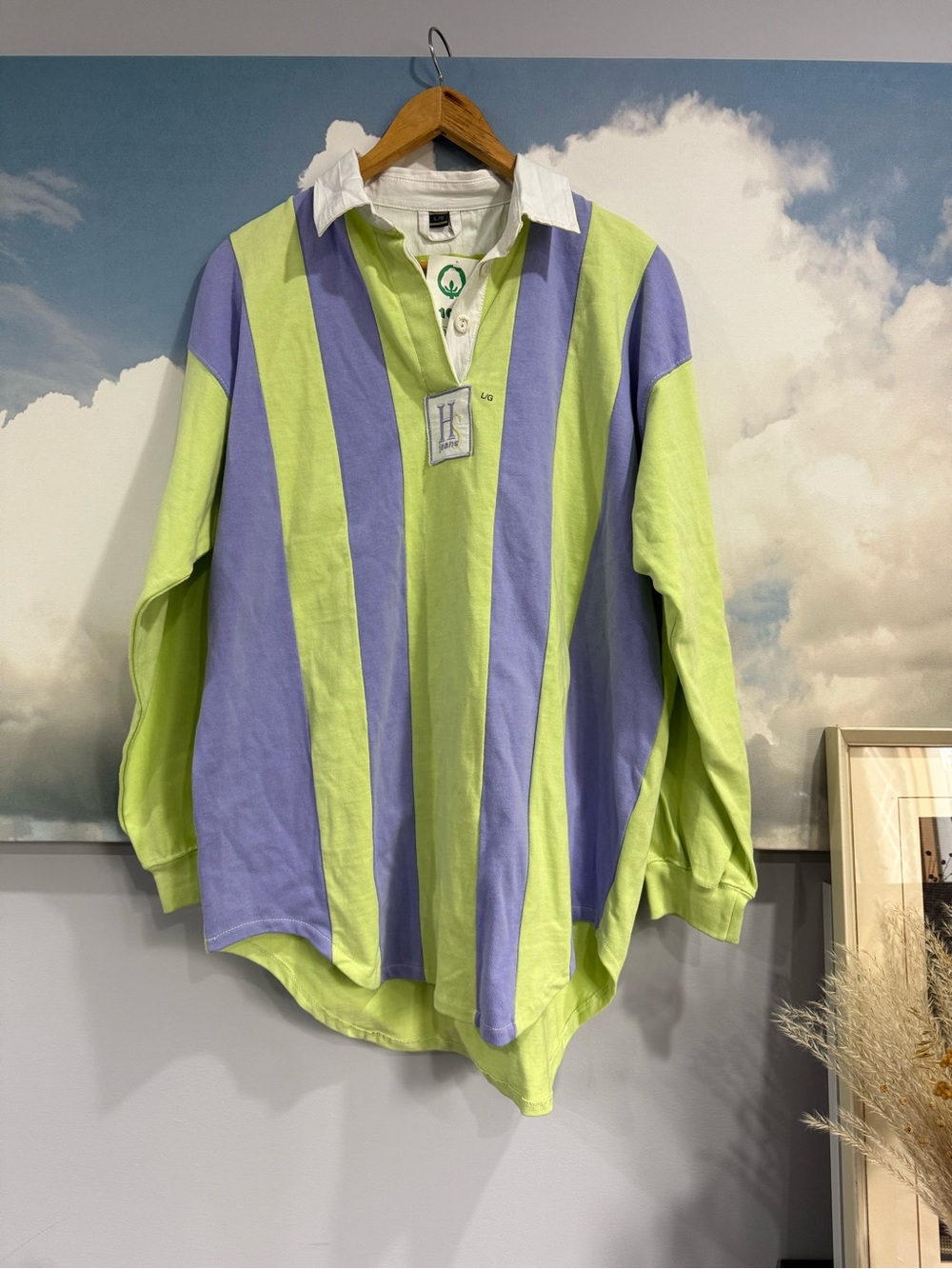 Deadstock 90s Vintage HS Jeans Block Striped Collegiate Rugby Polo Shirt - Picture 2 of 12